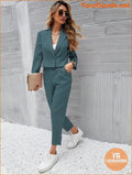 YOURGOODS Frenchy Women Deep Green Short Blazer Jacket And Front Pleated Pocketed Suit Pants Set - YourGoods Online Shop