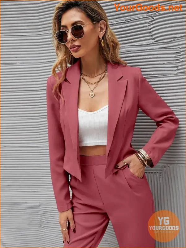 YOURGOODS Frenchy Women Deep Green Short Blazer Jacket And Front Pleated Pocketed Suit Pants Set - YourGoods Online Shop