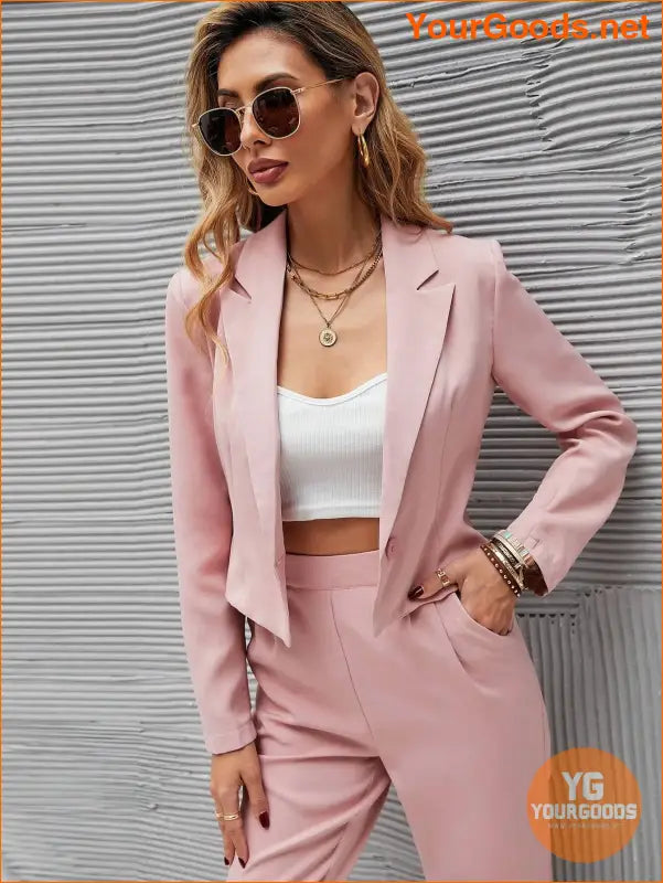 YOURGOODS Frenchy Women Deep Green Short Blazer Jacket And Front Pleated Pocketed Suit Pants Set - YourGoods Online Shop