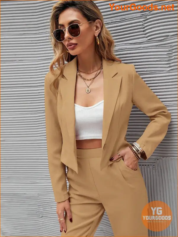 YOURGOODS Frenchy Women Deep Green Short Blazer Jacket And Front Pleated Pocketed Suit Pants Set - YourGoods Online Shop