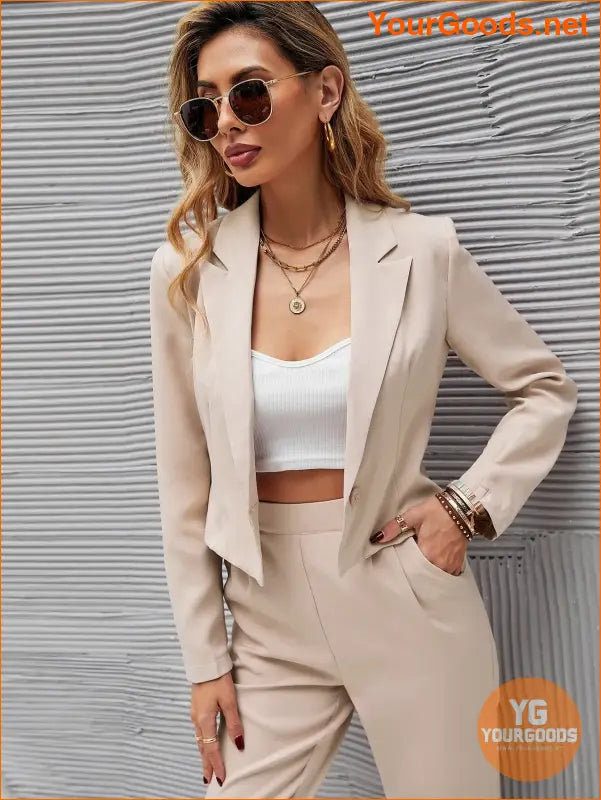 YOURGOODS Frenchy Women Deep Green Short Blazer Jacket And Front Pleated Pocketed Suit Pants Set - YourGoods Online Shop