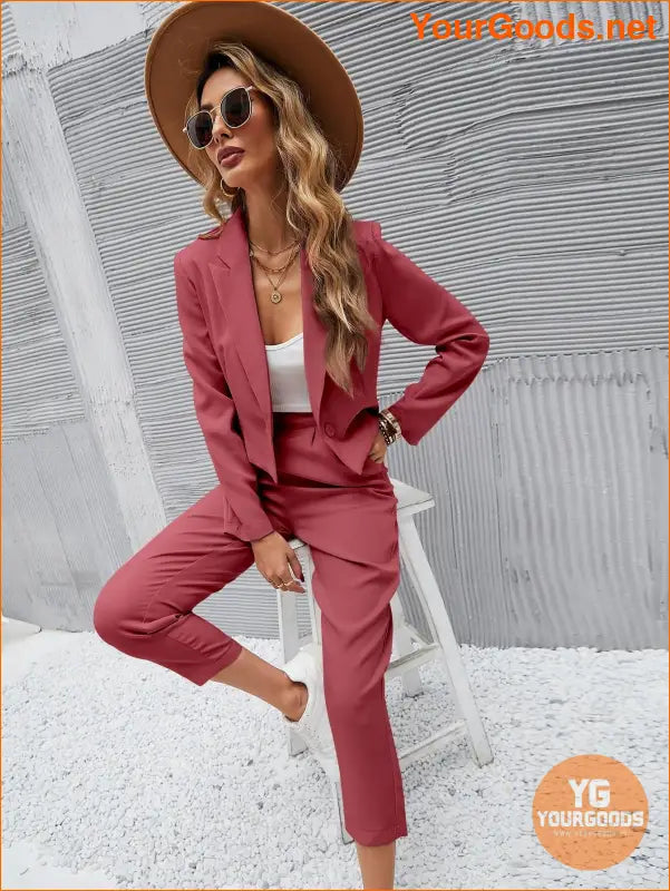 YOURGOODS Frenchy Women Deep Green Short Blazer Jacket And Front Pleated Pocketed Suit Pants Set - YourGoods Online Shop