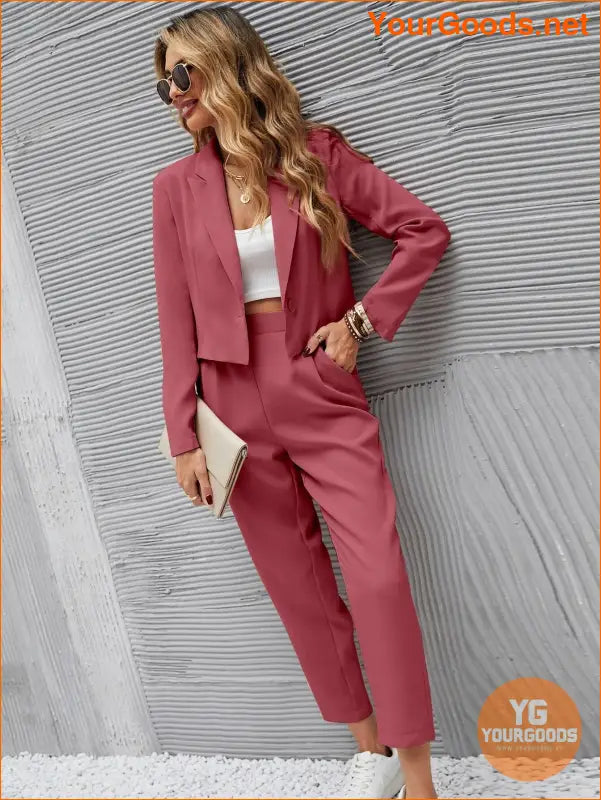 YOURGOODS Frenchy Women Deep Green Short Blazer Jacket And Front Pleated Pocketed Suit Pants Set - YourGoods Online Shop