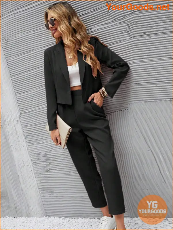 YOURGOODS Frenchy Women Deep Green Short Blazer Jacket And Front Pleated Pocketed Suit Pants Set - YourGoods Online Shop