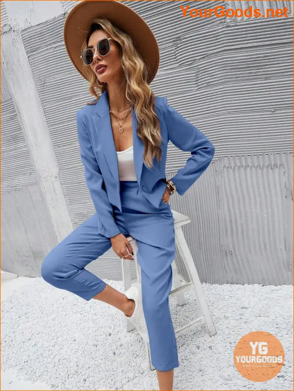 YOURGOODS Frenchy Women Deep Green Short Blazer Jacket And Front Pleated Pocketed Suit Pants Set - YourGoods Online Shop