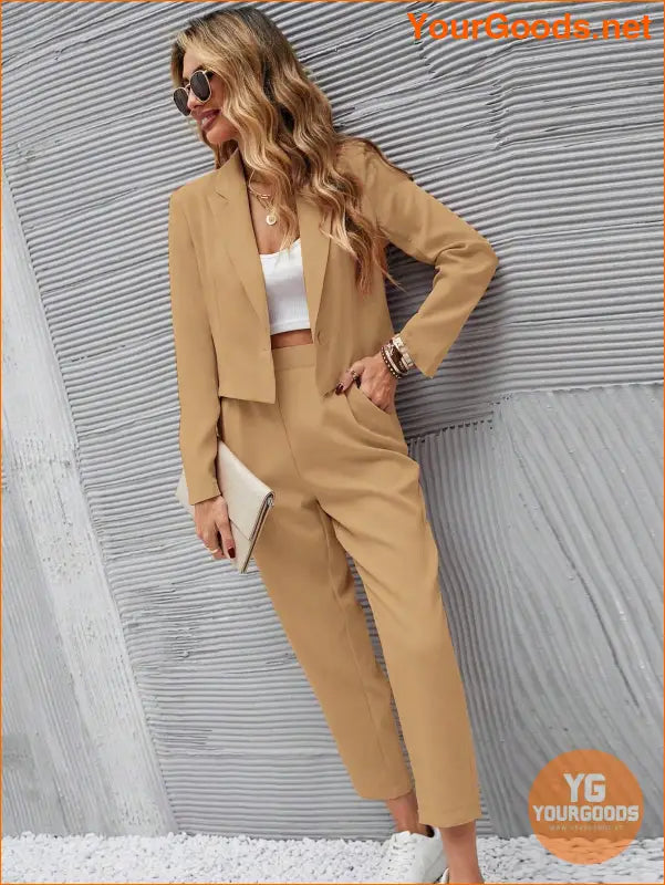 YOURGOODS Frenchy Women Deep Green Short Blazer Jacket And Front Pleated Pocketed Suit Pants Set - YourGoods Online Shop