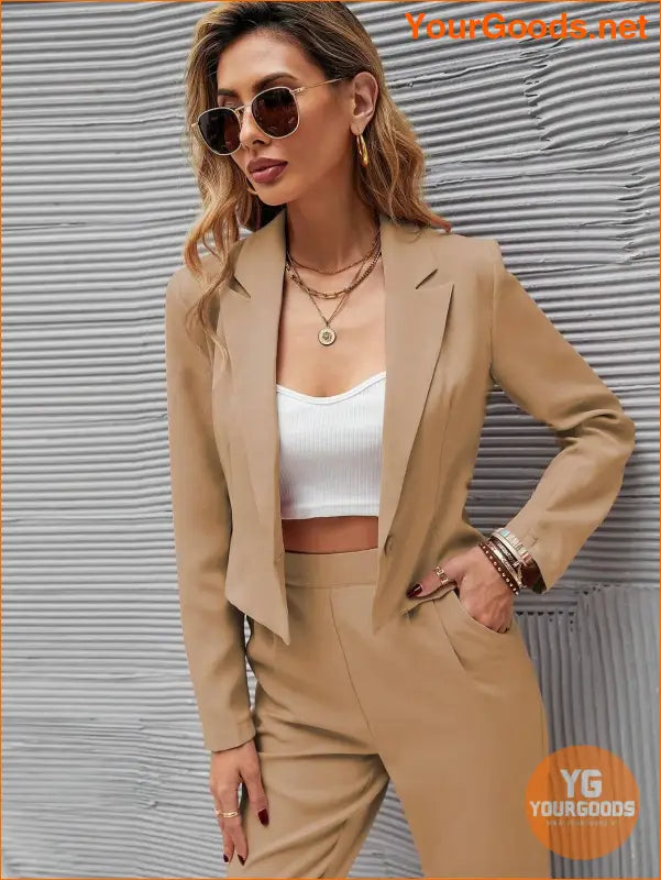 YOURGOODS Frenchy Women Deep Green Short Blazer Jacket And Front Pleated Pocketed Suit Pants Set - YourGoods Online Shop