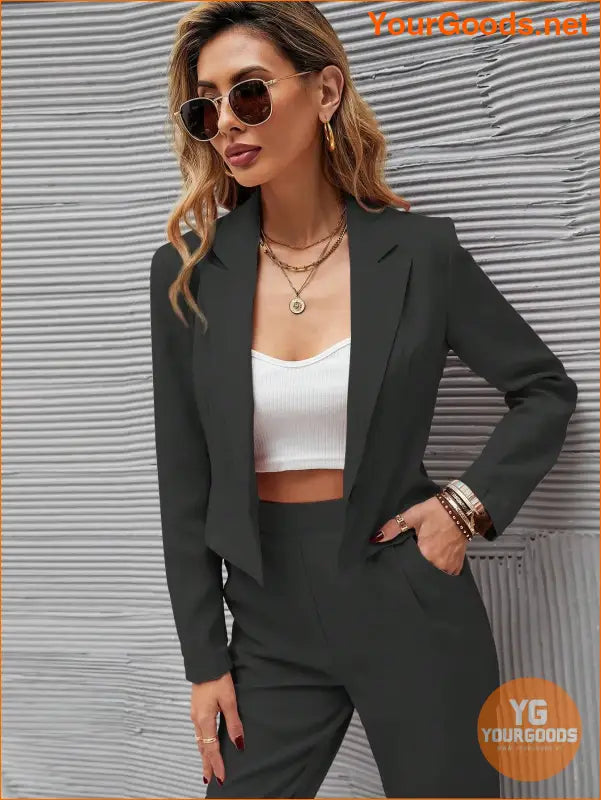 YOURGOODS Frenchy Women Deep Green Short Blazer Jacket And Front Pleated Pocketed Suit Pants Set - YourGoods Online Shop