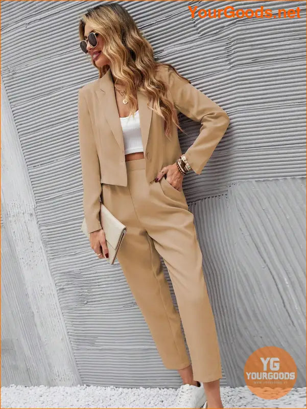 YOURGOODS Frenchy Women Deep Green Short Blazer Jacket And Front Pleated Pocketed Suit Pants Set - YourGoods Online Shop