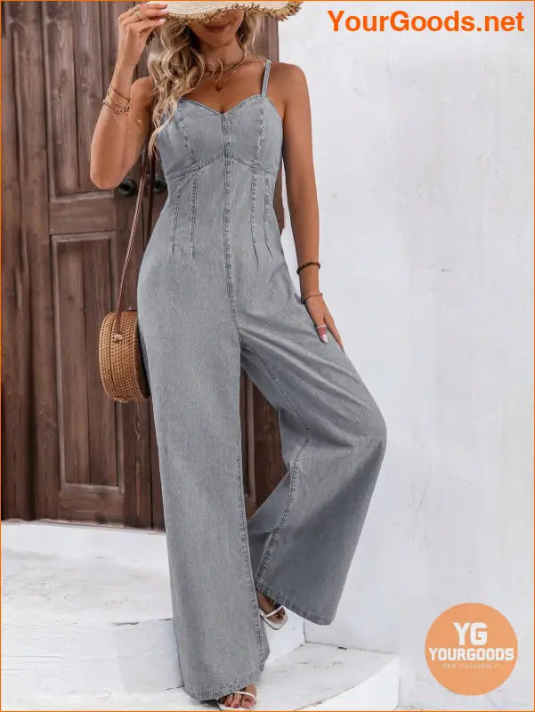 YOURGOODS Frenchy Womens Wide Leg Denim Jumpsuit - YourGoods Online Shop