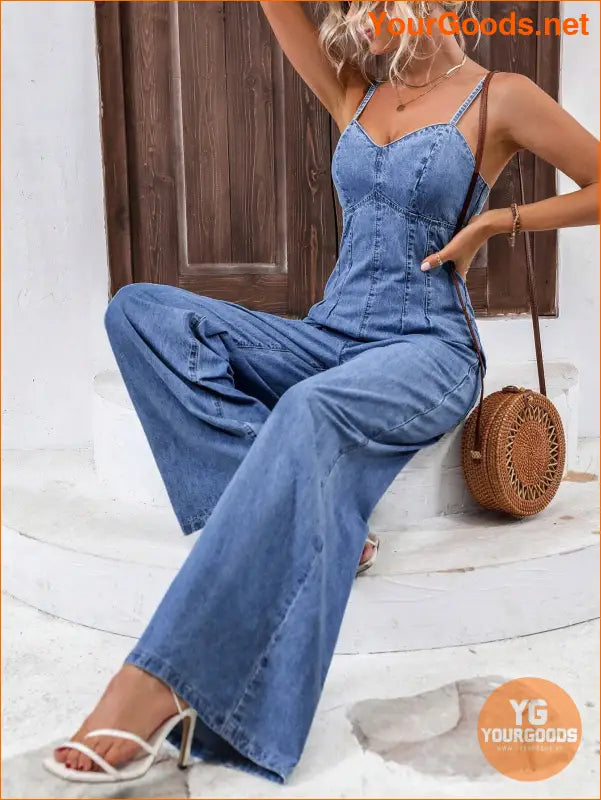 YOURGOODS Frenchy Womens Wide Leg Denim Jumpsuit - YourGoods Online Shop