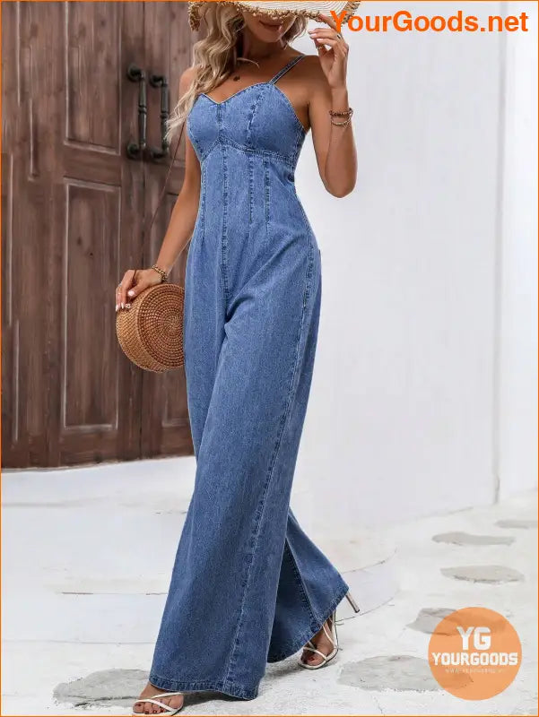 YOURGOODS Frenchy Womens Wide Leg Denim Jumpsuit - YourGoods Online Shop