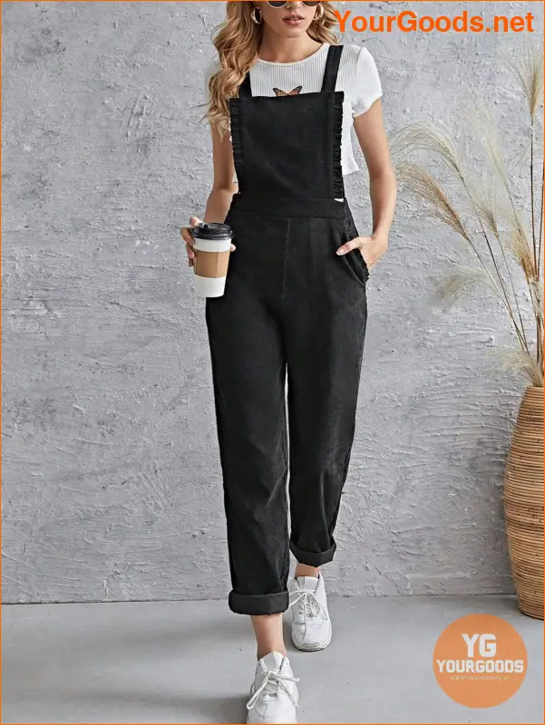 YOURGOODS Frill Trim Pocket Front Cord Overalls - YourGoods Online Shop