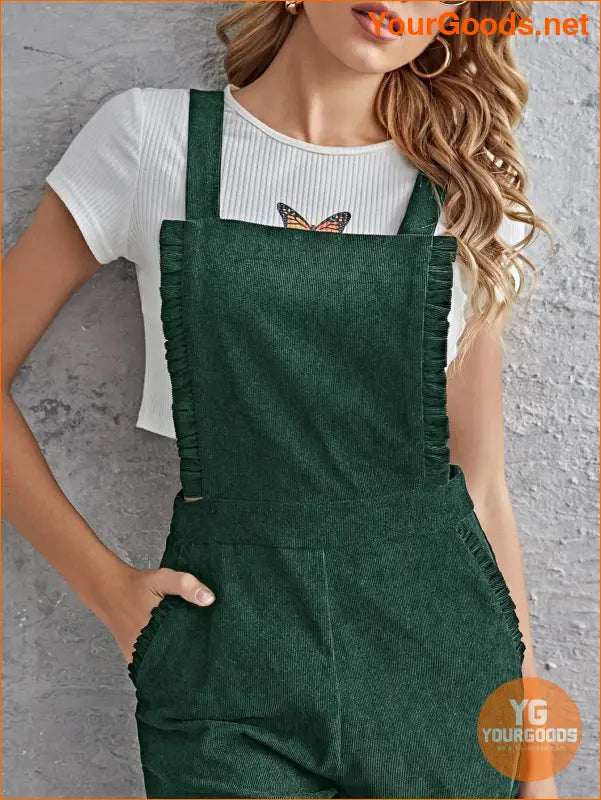 YOURGOODS Frill Trim Pocket Front Cord Overalls - YourGoods Online Shop