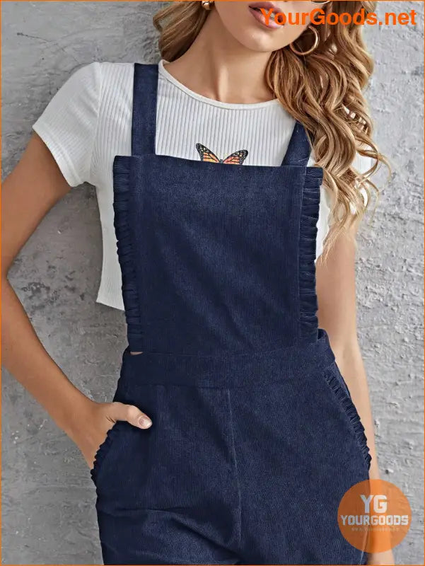 YOURGOODS Frill Trim Pocket Front Cord Overalls - YourGoods Online Shop