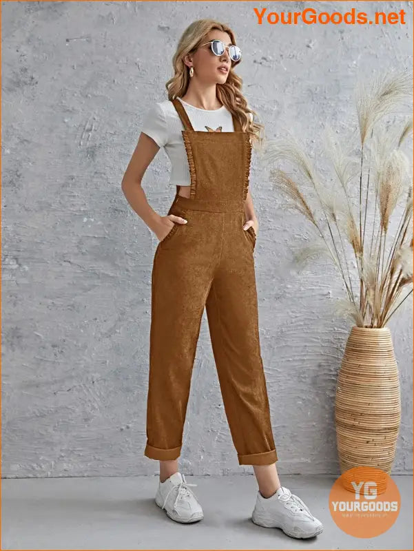 YOURGOODS Frill Trim Pocket Front Cord Overalls - YourGoods Online Shop