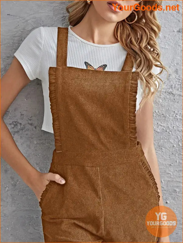 YOURGOODS Frill Trim Pocket Front Cord Overalls - YourGoods Online Shop