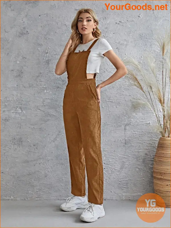 YOURGOODS Frill Trim Pocket Front Cord Overalls - YourGoods Online Shop