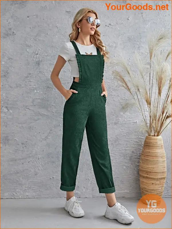 YOURGOODS Frill Trim Pocket Front Cord Overalls - YourGoods Online Shop