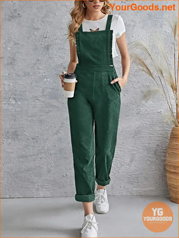 YOURGOODS Frill Trim Pocket Front Cord Overalls - YourGoods Online Shop