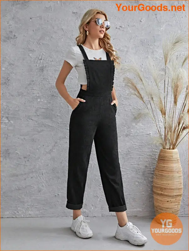 YOURGOODS Frill Trim Pocket Front Cord Overalls - YourGoods Online Shop