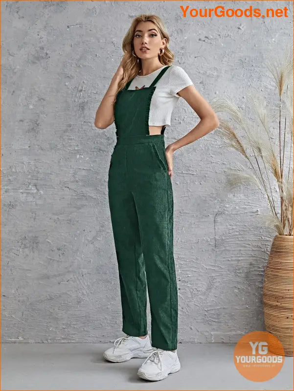 YOURGOODS Frill Trim Pocket Front Cord Overalls - YourGoods Online Shop