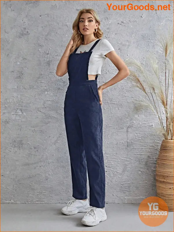 YOURGOODS Frill Trim Pocket Front Cord Overalls - YourGoods Online Shop