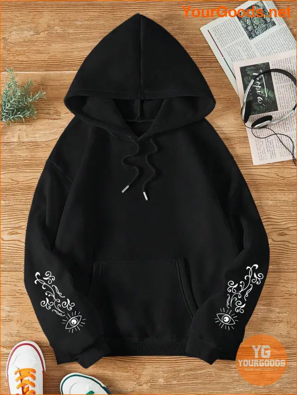 YOURGOODS Graphic Print Kangaroo Pocket Drawstring Hoodie - YourGoods Online Shop