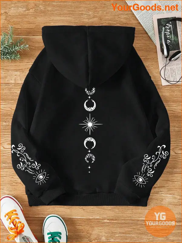 YOURGOODS Graphic Print Kangaroo Pocket Drawstring Hoodie - YourGoods Online Shop