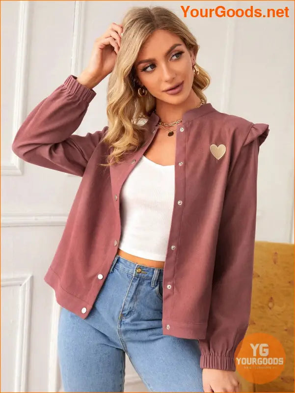 YOURGOODS Heart Embroidery Frill Trim Jacket - YourGoods Online Shop