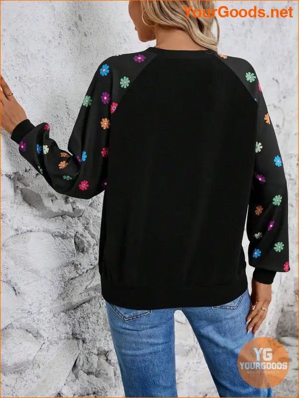 YOURGOODS Heart Print Raglan Sleeve Sweatshirt Black Top - YourGoods Online Shop