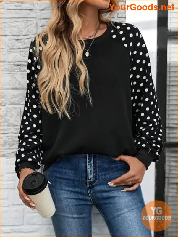 YOURGOODS Heart Print Raglan Sleeve Sweatshirt Black Top - YourGoods Online Shop