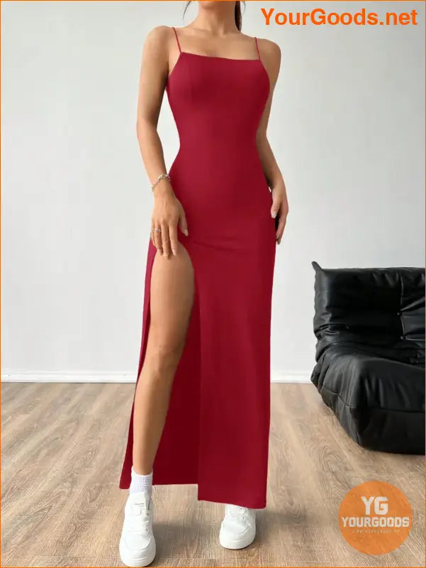 YOURGOODS High Slit Spaghetti Strap Dress for Women - YourGoods Online Shop