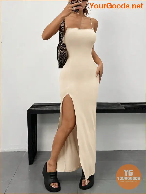 YOURGOODS High Slit Spaghetti Strap Dress for Women - YourGoods Online Shop