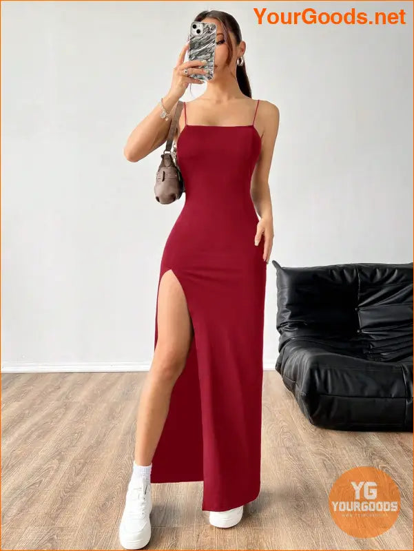 YOURGOODS High Slit Spaghetti Strap Dress for Women - YourGoods Online Shop