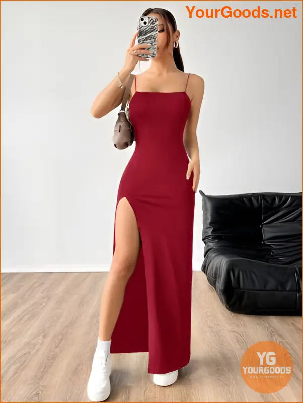 YOURGOODS High Slit Spaghetti Strap Dress for Women - YourGoods Online Shop