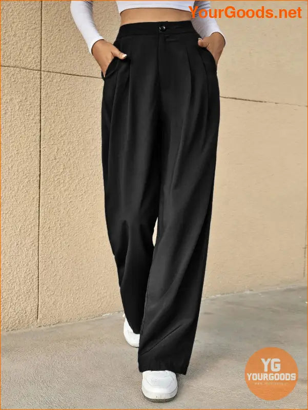 YOURGOODS High Waist Fold Pleated Tailored Pants - YourGoods Online Shop