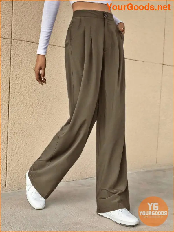 YOURGOODS High Waist Fold Pleated Tailored Pants - YourGoods Online Shop