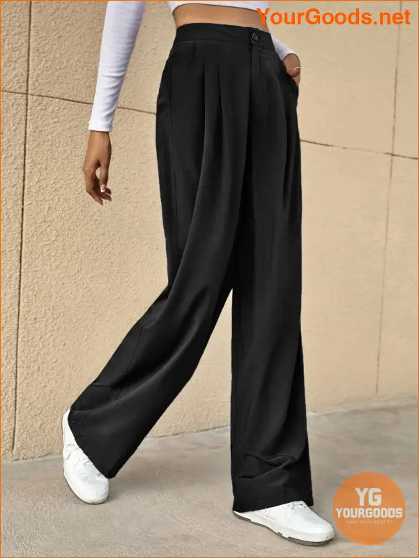 YOURGOODS High Waist Fold Pleated Tailored Pants - YourGoods Online Shop