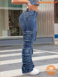 YOURGOODS High Waisted Flared Denim Cargo Pants - YourGoods Online Shop