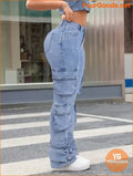 YOURGOODS High Waisted Flared Denim Cargo Pants - YourGoods Online Shop