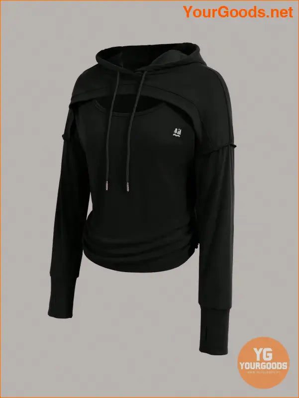 YOURGOODS Hollow Out Detail Drawstring Hooded Sports Sweatshirt - YourGoods Online Shop