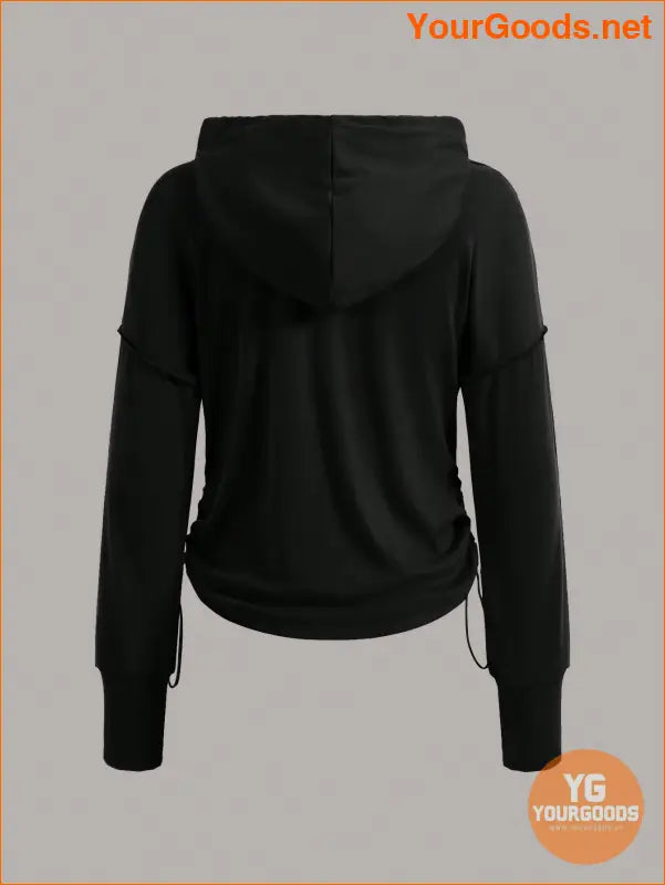 YOURGOODS Hollow Out Detail Drawstring Hooded Sports Sweatshirt - YourGoods Online Shop