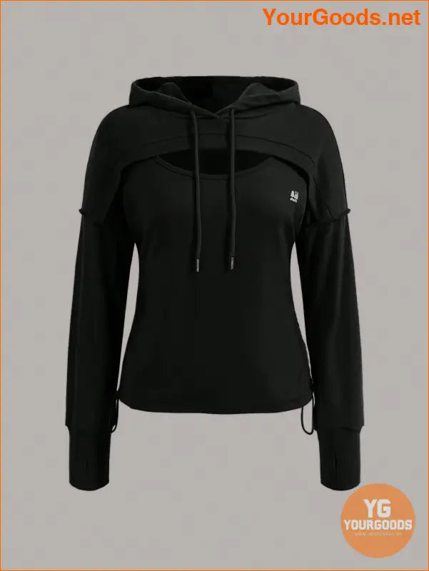 YOURGOODS Hollow Out Detail Drawstring Hooded Sports Sweatshirt - YourGoods Online Shop