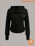 YOURGOODS Hollow Out Detail Drawstring Hooded Sports Sweatshirt - YourGoods Online Shop