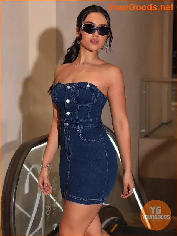 YOURGOODS ICON Stretchy Strapless Denim Dress - YourGoods Online Shop