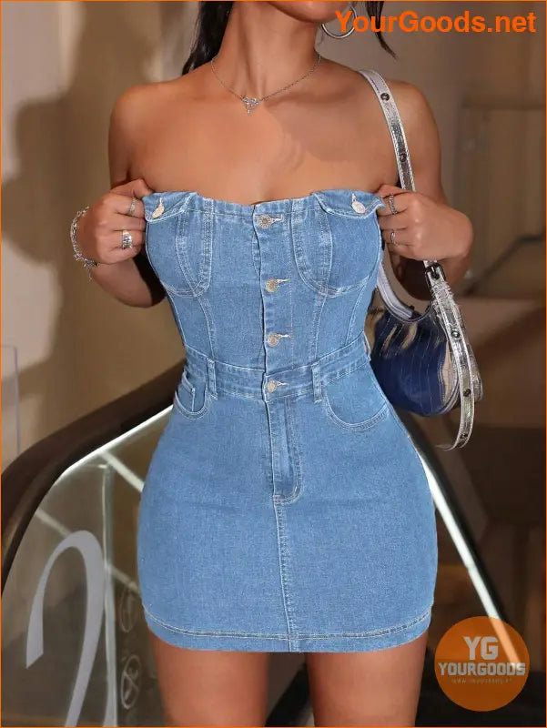 YOURGOODS ICON Stretchy Strapless Denim Dress - YourGoods Online Shop