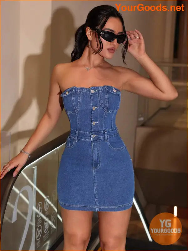 YOURGOODS ICON Stretchy Strapless Denim Dress - YourGoods Online Shop