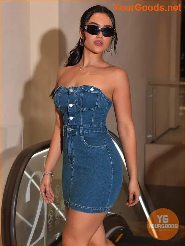 YOURGOODS ICON Stretchy Strapless Denim Dress - YourGoods Online Shop