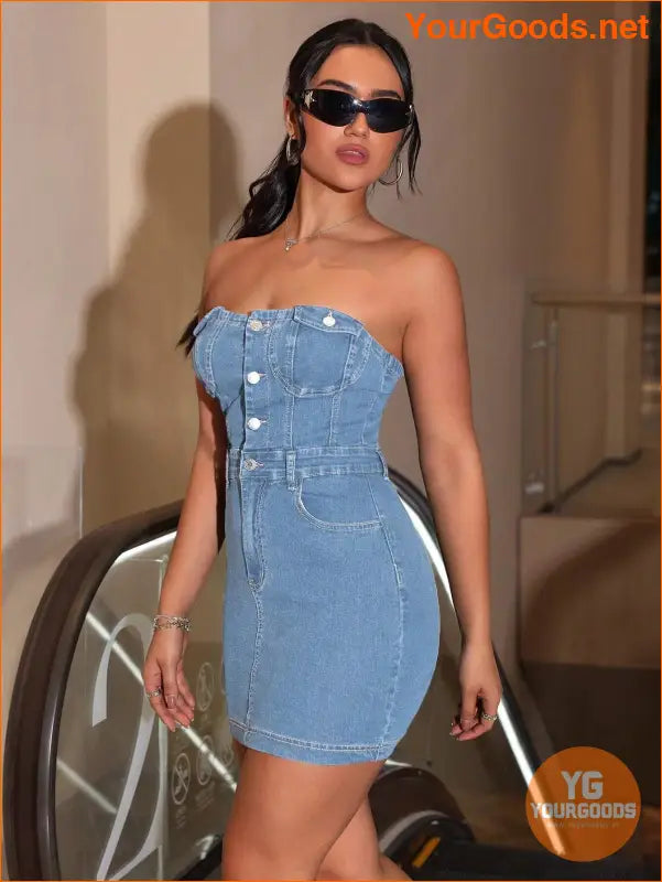 YOURGOODS ICON Stretchy Strapless Denim Dress - YourGoods Online Shop